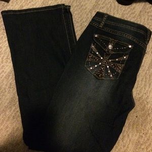 Earl Jean dark wide leg embellished jeans, 12P