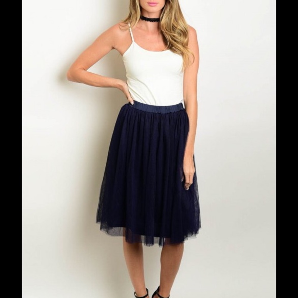 Navy Blue Tulle Midi Skirt NWT - Picture 7 of 8