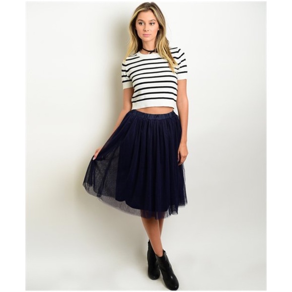Navy Blue Tulle Midi Skirt NWT - Picture 3 of 8
