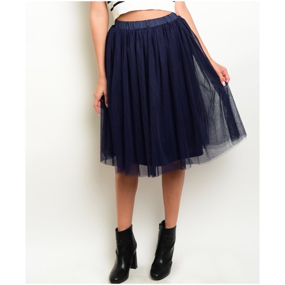 Navy Blue Tulle Midi Skirt NWT - Picture 4 of 8