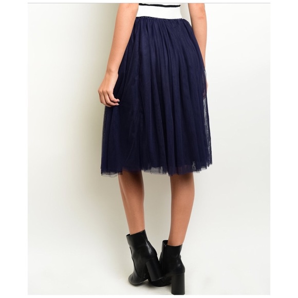 Navy Blue Tulle Midi Skirt NWT - Picture 5 of 8