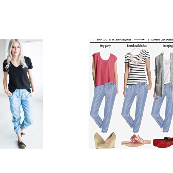 New York & Company Pants - Chambray Joggers Cargo Pants 8 Blue New York & Company Pants - Chambray Joggers Cargo Pants 8 Blue
