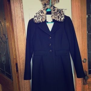 Kate Spade coat with detachable leopard collar
