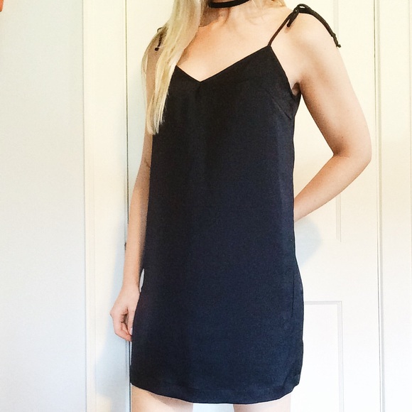 SUPER SALE Silky Satin Tie Slip Dress in Black - Picture 2 of 3