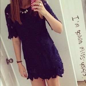 Blue Floral Mid Sleeve Dress