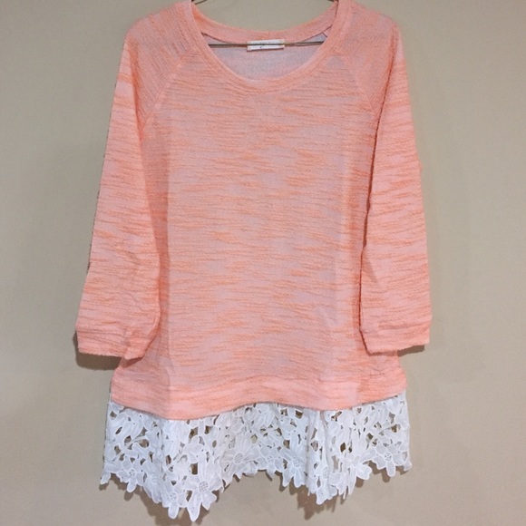 Coral Crochet Hem Sweater - Picture 2 of 2