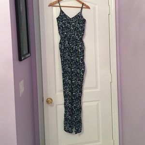 Blue Patterned Silk Jump Suit