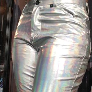 Holographic vegan leather jeans