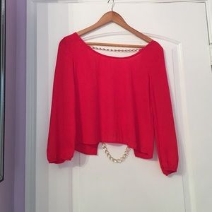 Red Long Sleeve Blouse FULL EXPOSED BACK