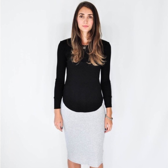 NYTT || Heather Gray Ribbed Knit Midi Skirt - Picture 2 of 4