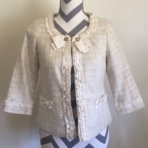 plaid pattern jacket w/ 3/4 sleeves no collar - Picture 1 of 3