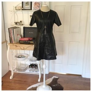 Black Faux Leather Short Sleeved Mini Dress