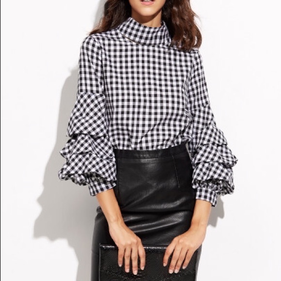 Black Cutout High Neck Billow Sleeve Top