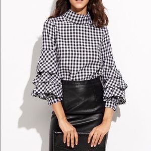 Black Cutout High Neck Billow Sleeve Top