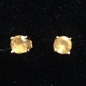 Citrine CZ, gold stud earrings