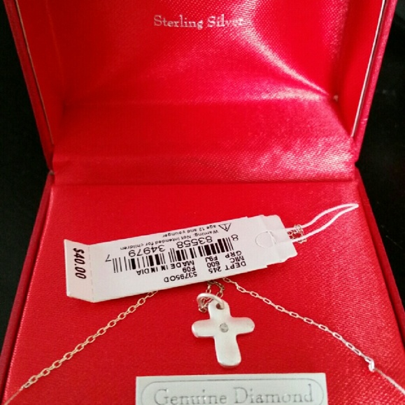 NWT Sterling Silver and Diamond Cross Necklace