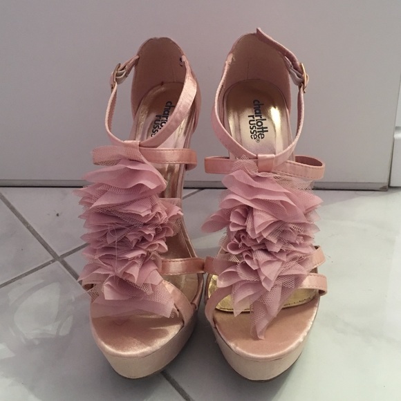 Baby pink silk strap heels