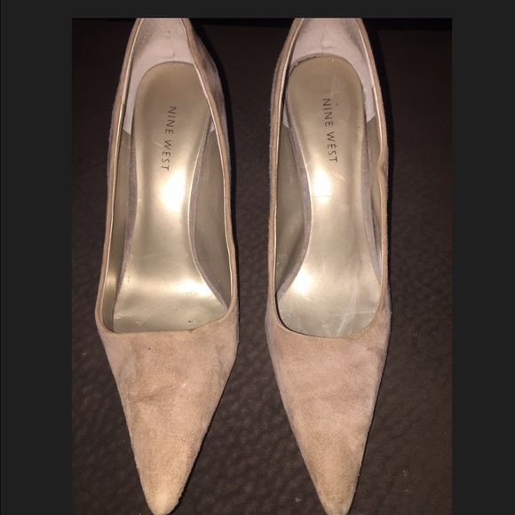 Pointy suede high heels.
