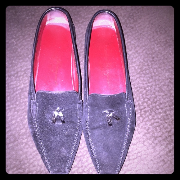 Suede gently worn loafers.