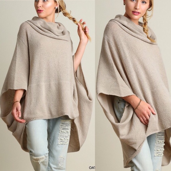 Pink Peplum Boutique Sweaters - 🔺LAST🔻Boho poncho cowl neck oatmeal sweater