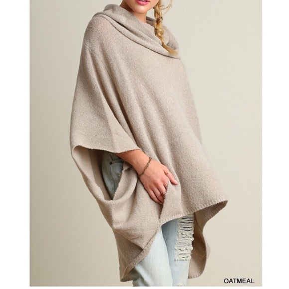 🔺LAST🔻Boho poncho cowl neck oatmeal sweater - Picture 4 of 4