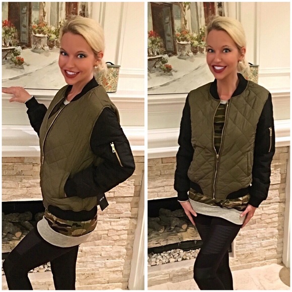 Quilted puffy bomber jacket olive! LAST ONE! - Picture 2 of 2