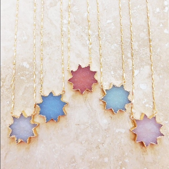 Starburst Druzy Pendant Necklaces - Picture 2 of 2