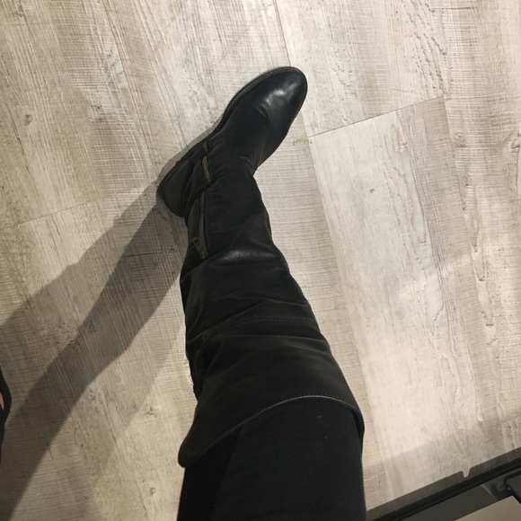 Frye black leather boots just over the knee