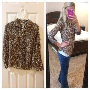 J Crew Perfect Cheetah Print Button Up Shirt
