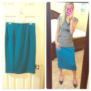 Teal midi pencil skirt