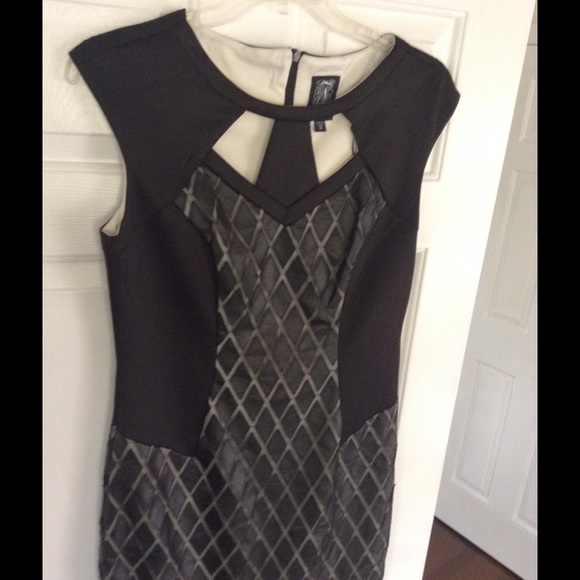 Crew Neck Sleeveless Vegan Leather Diamond Dress - Picture 2 of 4