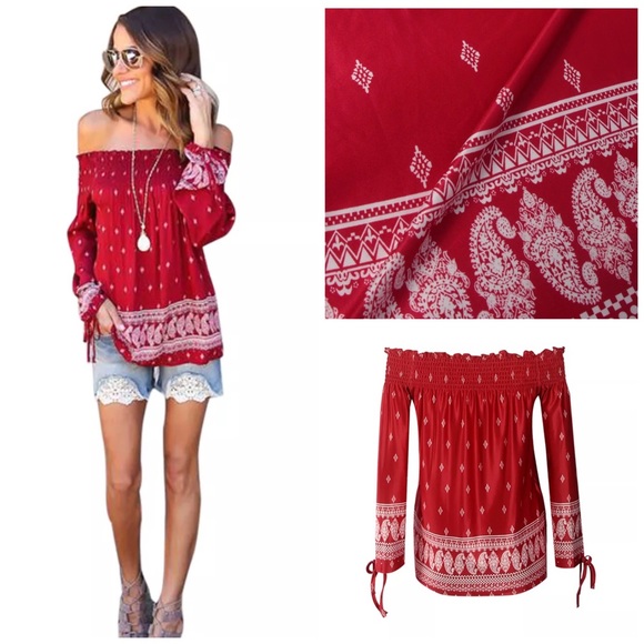 Final Sale❗️Boho off shoulder long sleeve top - Picture 3 of 4