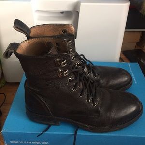 Black leather combat boots