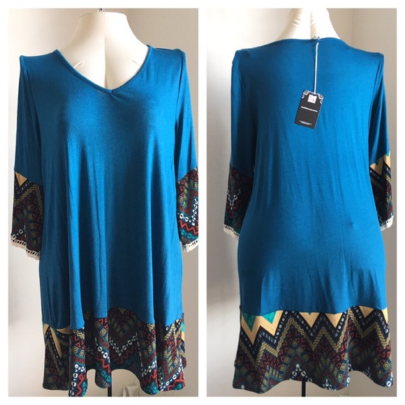 New- Teal Rust Mustard Dress - Picture 2 of 3