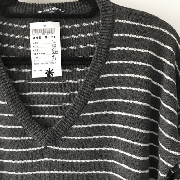 BNWT gray and white striped Lance vneck sweater - Picture 2 of 4