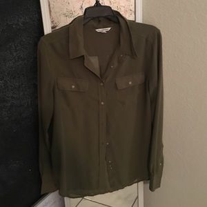 Long sleeve, army green sheer top.