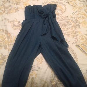 Strapless jean jumpsuit