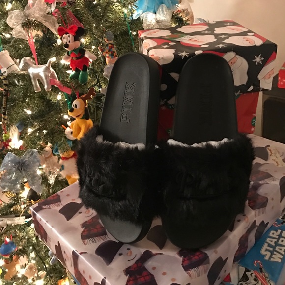 PINK Victoria's Secret Shoes - SOLD BNIP VS PINK BLACK FUR SLIDES