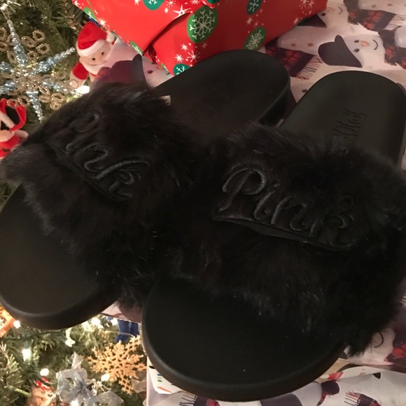 SOLD BNIP VS PINK BLACK FUR SLIDES - Picture 4 of 4