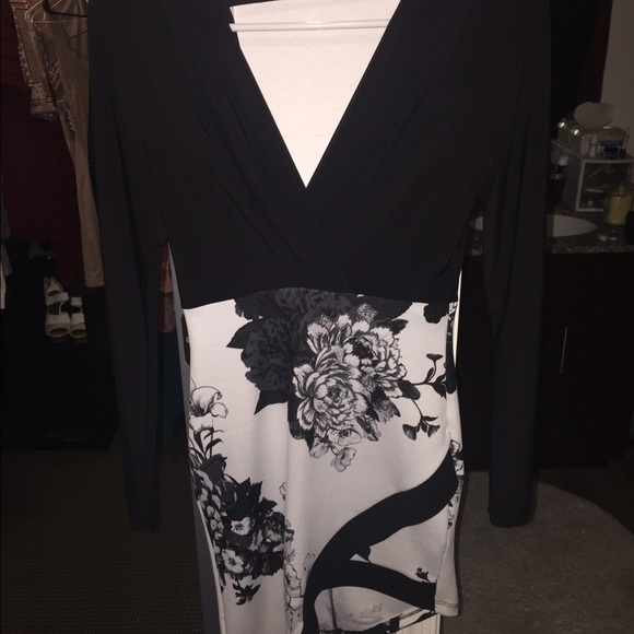Long Sleeve Black and white Floral Dress