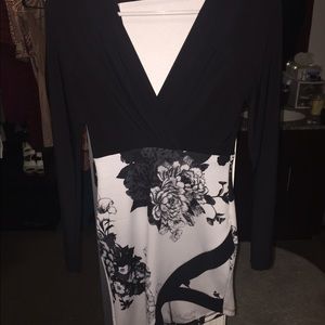 Long Sleeve Black and white Floral Dress
