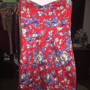 Strapless Red Floral Dress