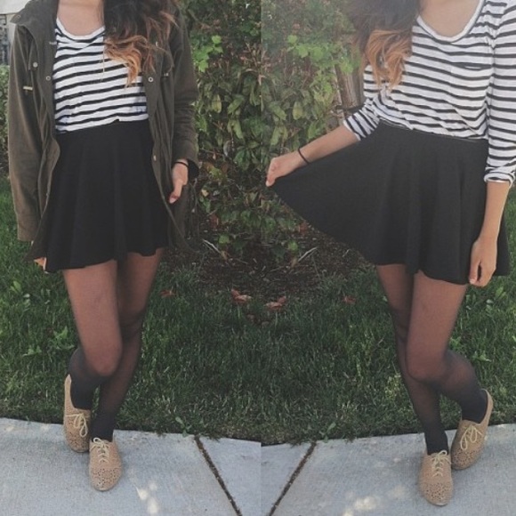 Black skater skirt w/ pleather stretchy waistband