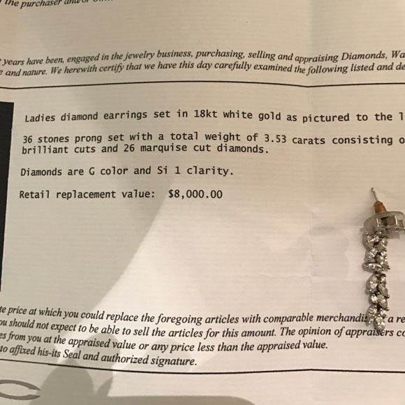 Ladies diamond earrings.  Appraisal shown - Picture 3 of 4