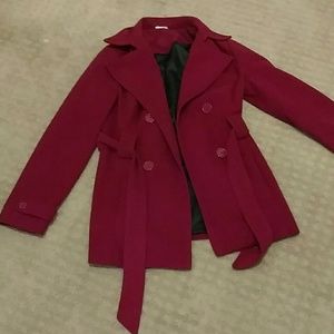 Maroon fall jacket.