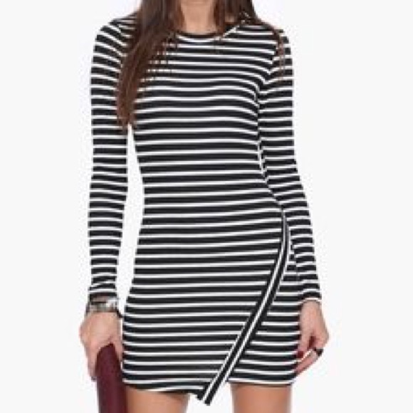 For Sienna Asymmetrical Striped Long Sleeve Dress