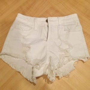 Distressed White Denim Shorts
