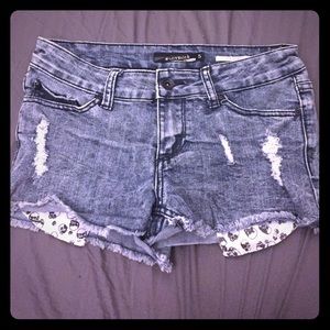 Acid Wash Shorts with Skull Pockets