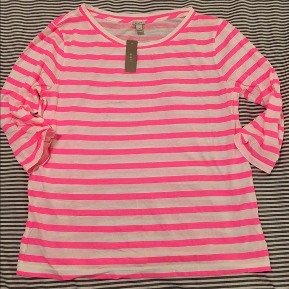 {J. Crew NWT} Hot Pink Striped Tissue Tee!