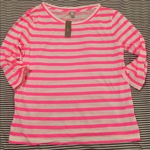 {J. Crew NWT} Hot Pink Striped Tissue Tee!